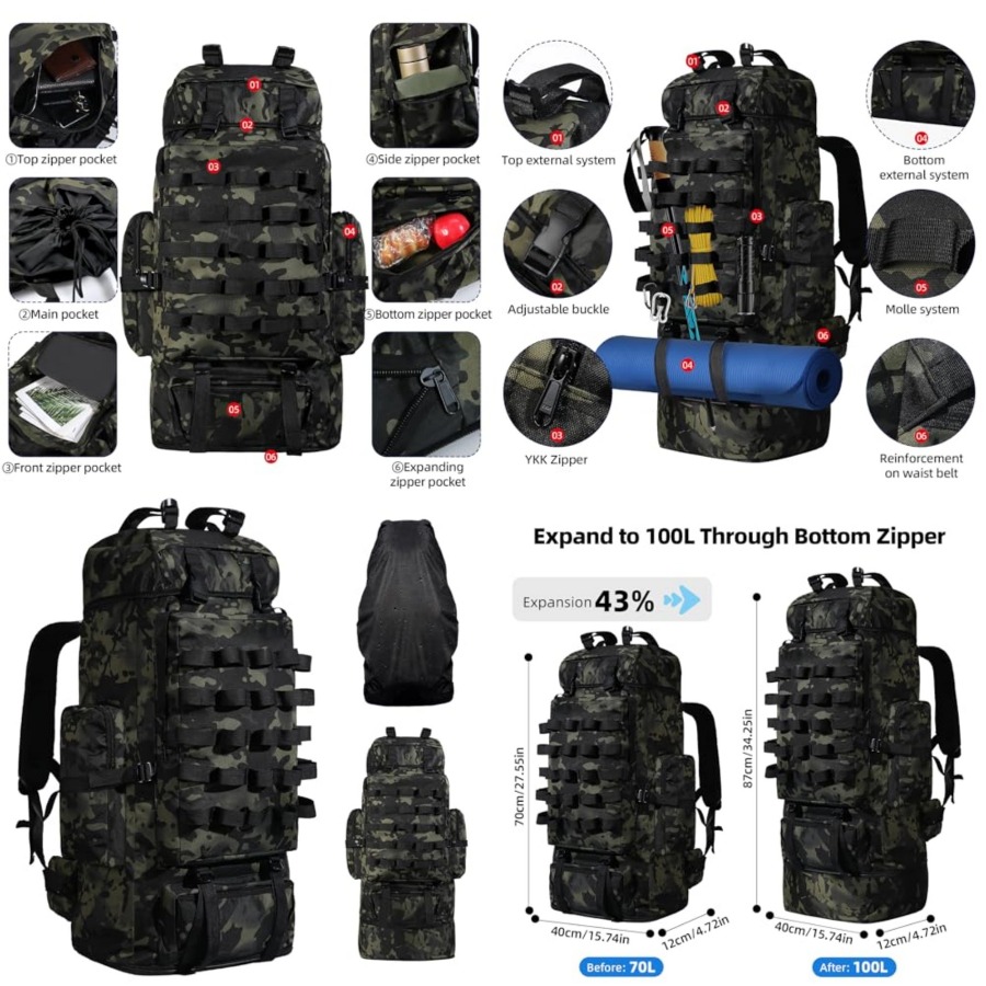 70L/100L Camping Hiking Backpa – обзор и цена Rain Cover Backpack