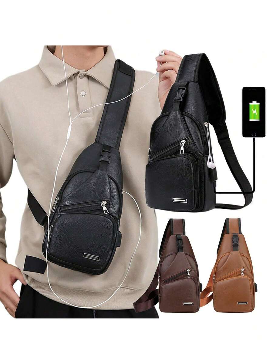 Mens PU Leather Sling Bag With – обзор и цена Sling Backpack Shoulder